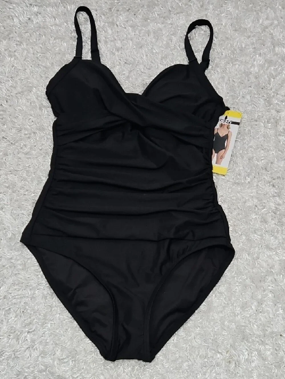 DKNY Donna Karan New York Black Ruched One-Piece Slimming Swimsuit - Picture 9 of 11